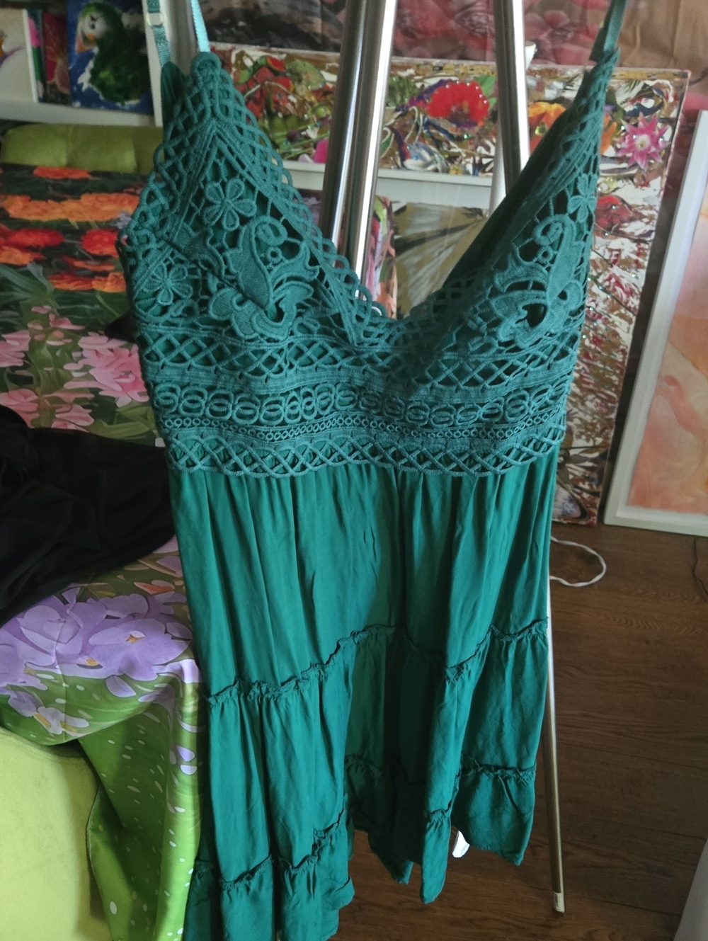 Women's Teal Crochet-Detail Summer Dress